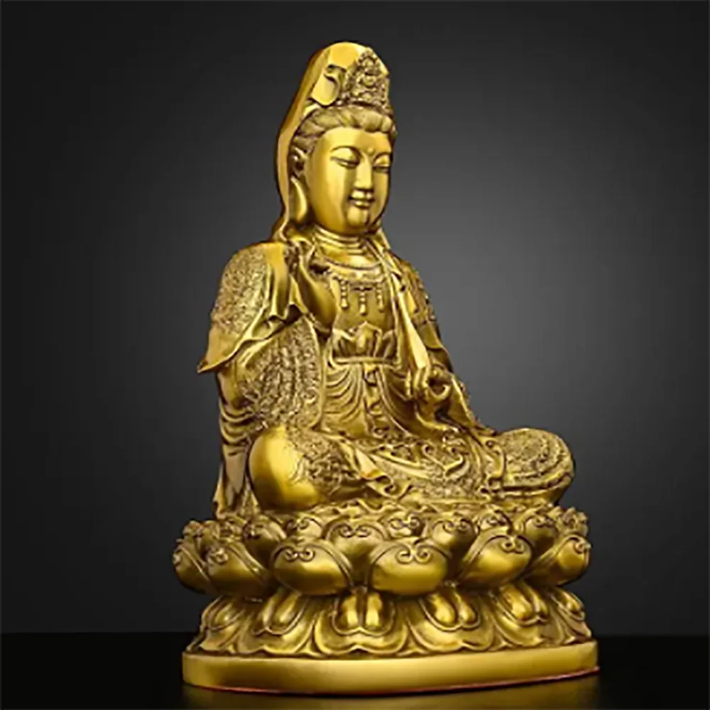 Pure Copper Fengshui Decor South Sea Goddess of Mercy Buddha Statue Ornaments Home Furnishings Sculptures