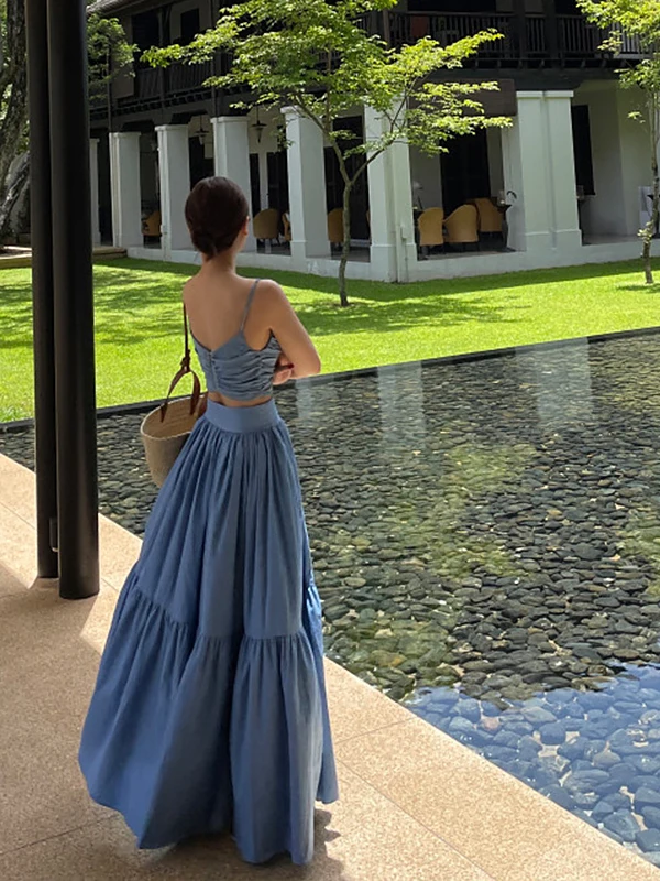 

Korean Sle Summer Outfit Women's 2025 New Small Design Sensation Pure Desire Strap Vest High Waist Skirt Set