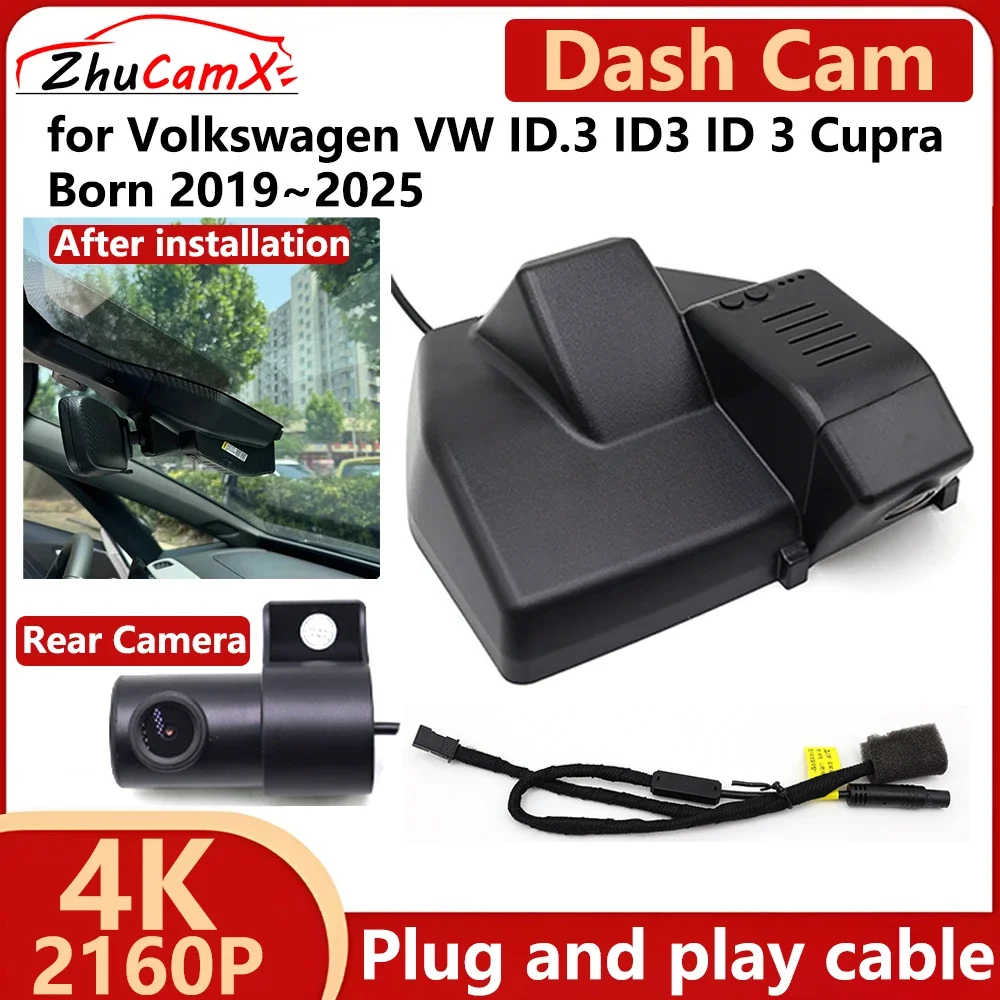 ZhuCamX for Volkswagen VW ID.3 ID3 ID 3 Cupra Born 2019~2025 4K UHD 2160P Car DVR Dash Cam Camera Recorder Plug and play