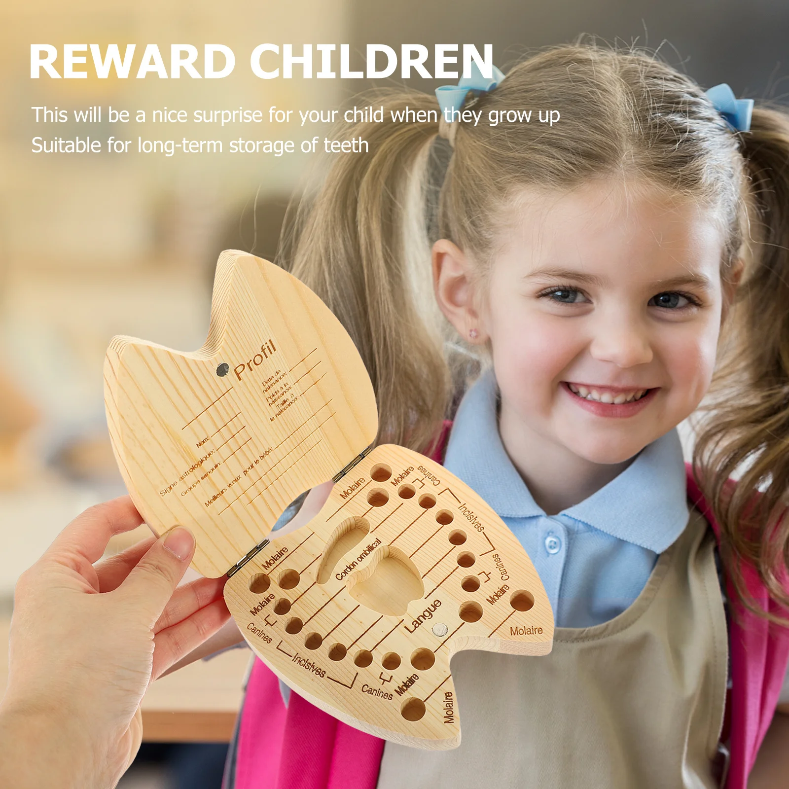 

1Pcs Deciduous Tooth Box Kids Teeth Organizer Baby Tooth Saver Wooden Holder Compact Size Long-Term Dental Keepsake Simple Color