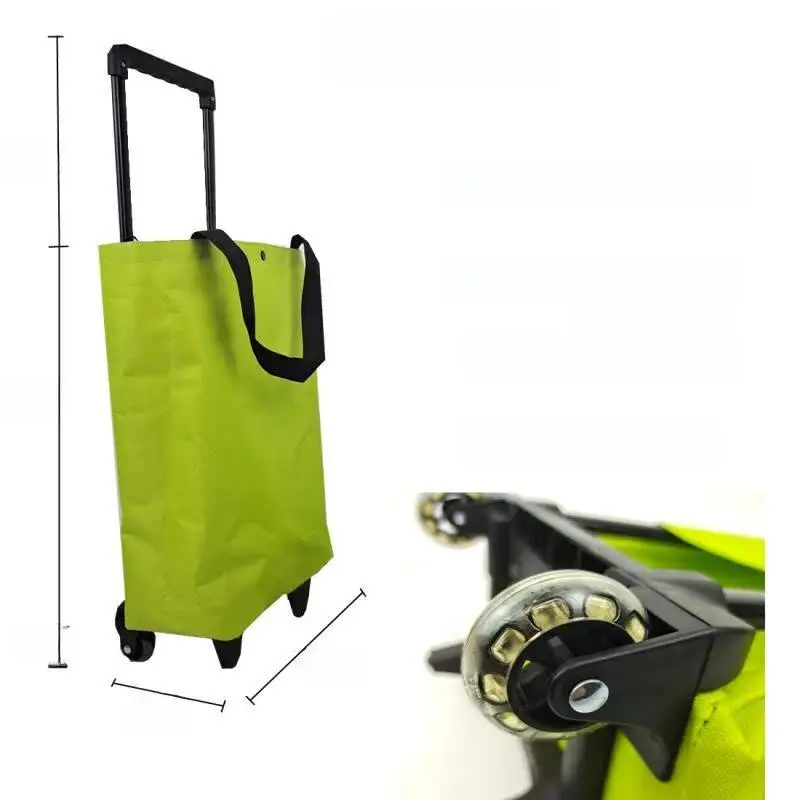 ポータブルショッピングバッグ-車輪付き-野菜買い出しバッグ-小型トロリーキャリーバッグ-プルロッドカー-ステンレススチールボディ-オックスフォード布