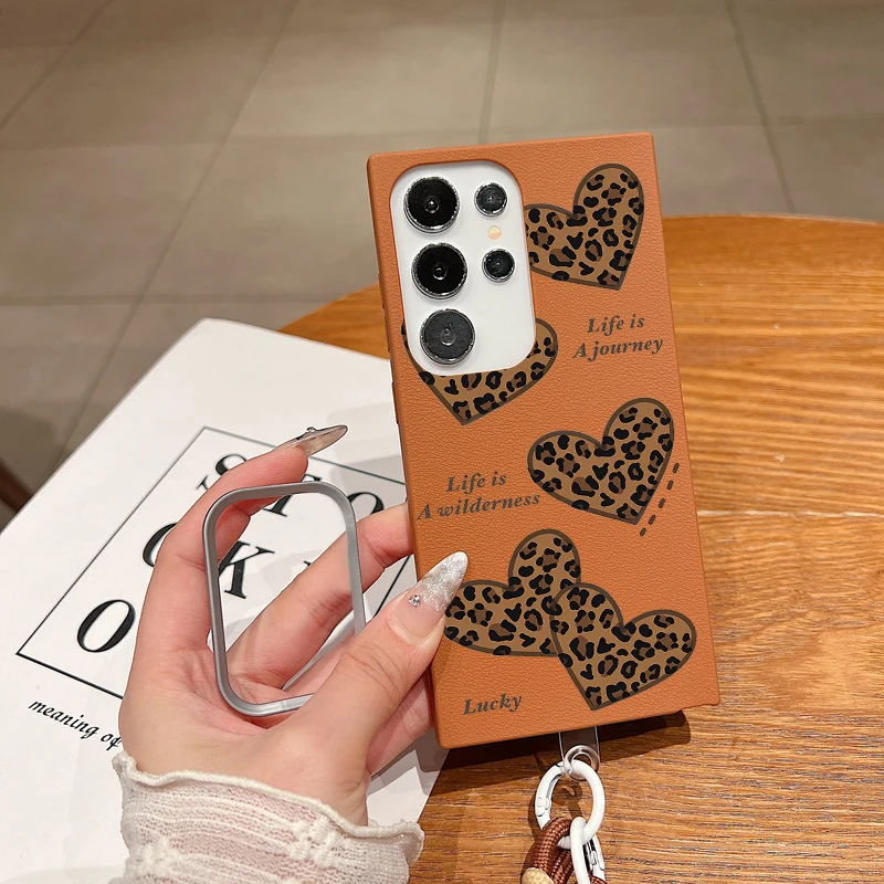 Crossbody الحبل الحال بالنسبة لسامسونج غالاكسي A16 A56 A36 A55 A15 A25 A26 A35 A54 A53 5G ليوبارد طباعة Bowknot القلب طباعة غطاء من البولي يوريثان #4
