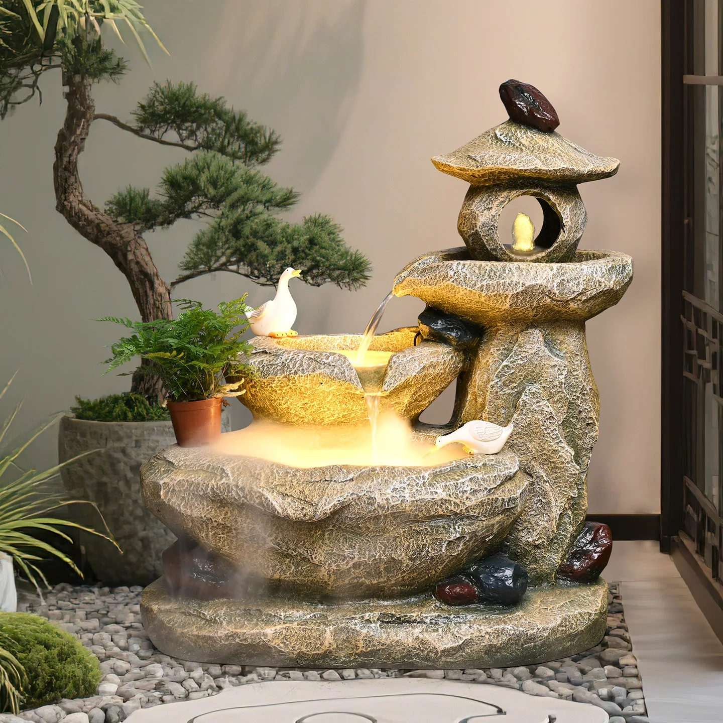 Rockery flowing water fountain fish pond landscape courtyard balcony garden indoor circulating water humidifier outdoor stone