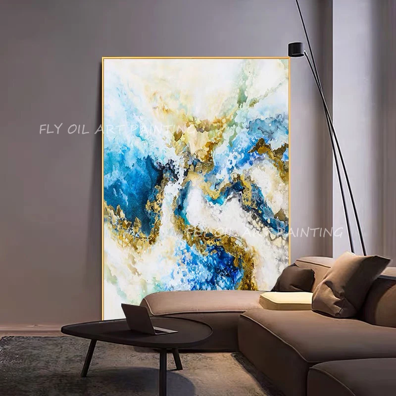 

Gold foil landscape artwork canvas oil painting abstract modern handmade wall art sitting room adornment decoration as a gift