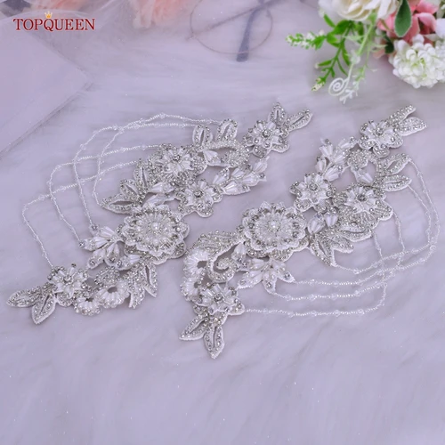 TOPQUEEN S80 Charreteras de plata joyería decorativa de hombro accesorios de ropa de temperamento de moda diamantes de imitación con cuentas hechos a mano