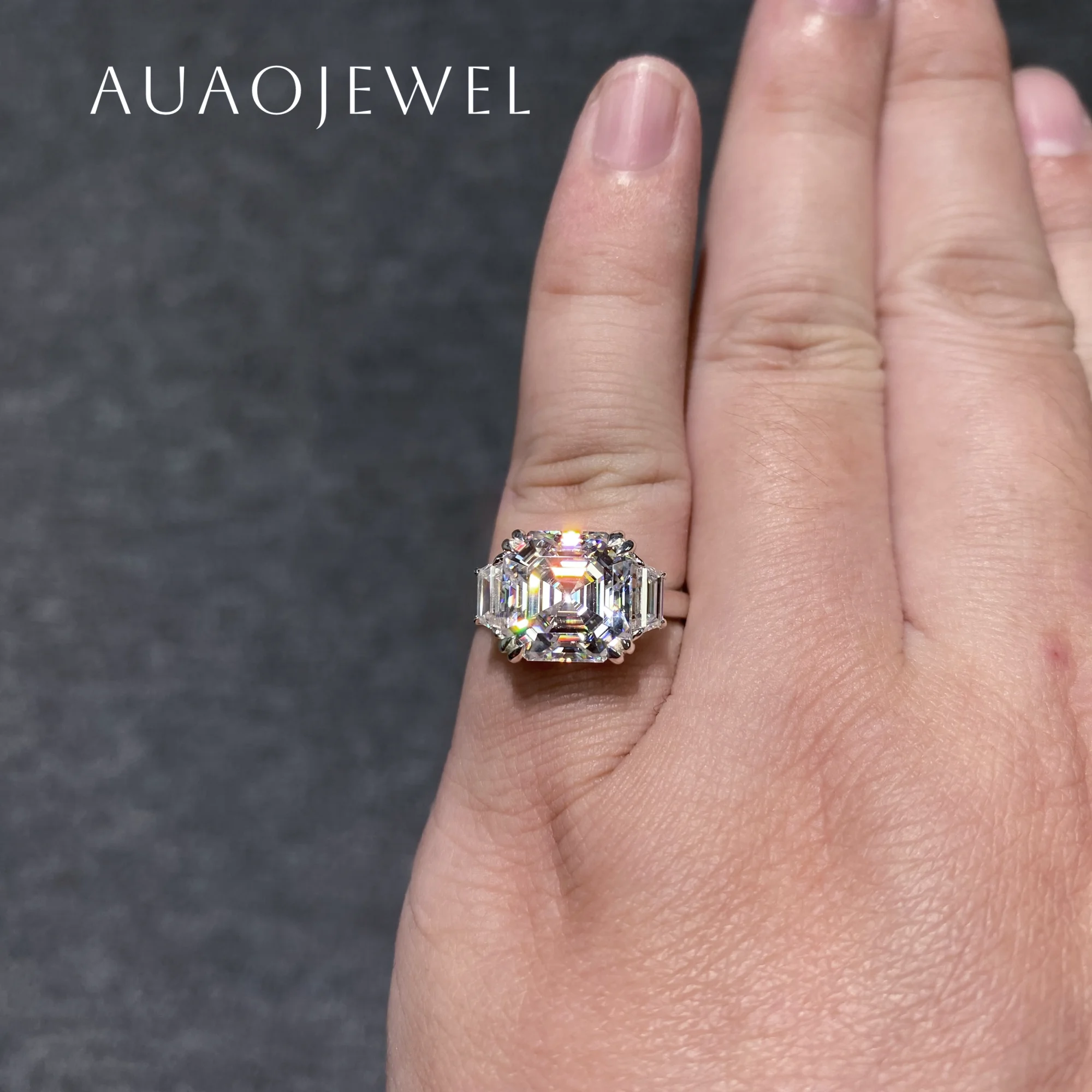 

AUAOJEWEL 3.5Carat Moissanite Silver 925 Engagement Ring Asscher cut Real Gold 18K 10K 9K 14K Original Jewelry Anniversary Gift