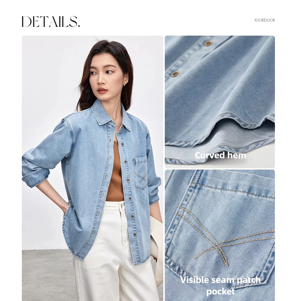 معطف نسائي غير رسمي من قماش الدنيم من SENTUBILA لخريف 2025 جديد فضفاض مناسب بكتف منسدل وسترات نسائية بأكمام طويلة W51W58819 #3