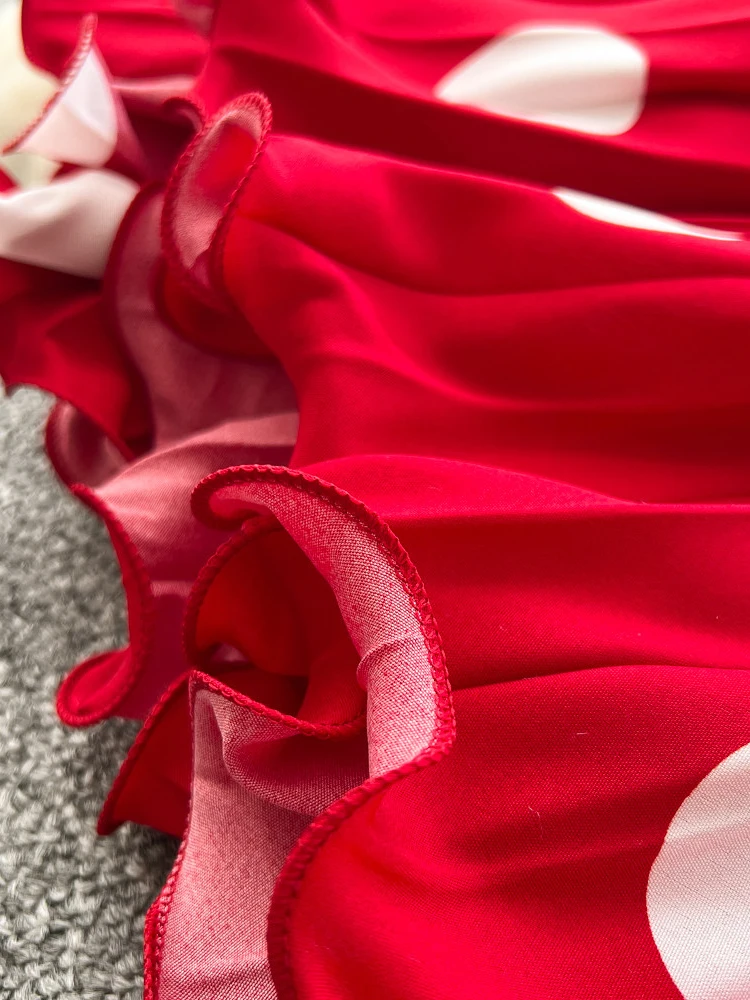 여성용 한국 스커트 도트 프린트 하이 엘라스틱 웨이스트 A라인 플리츠 미디 길이 휴가 스타일 출퇴근용 스커트 여성용 SK085