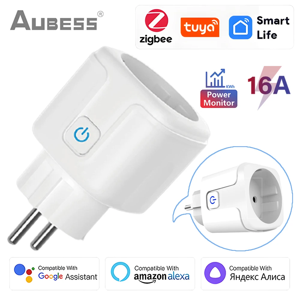 

16A Tuya Zigbee Smart Socket EU Plug Outlet Wireless Remote Control App Power Monitor Outlet With Google Alexa Home Smartlife