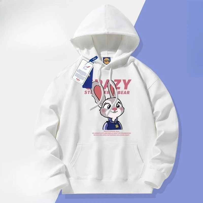 Bluza Disney Zootopia Judy Hopps Nick Wilde kreatywny wysokiej jakości nadruk anime kreskówka dla par casualowa pogrubiona bluza z kapturem