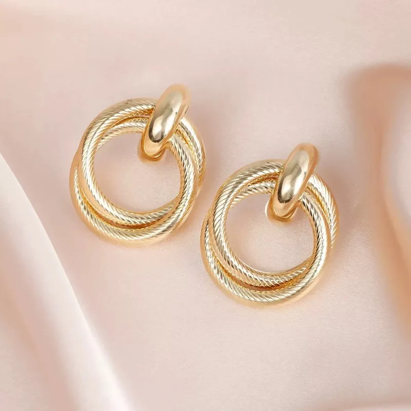 French Style Geometric Stud Earrings Double Hoop Earrings Exaggerated Metal Geometric Hoop Earrings Ear Jewelry For Women Gift