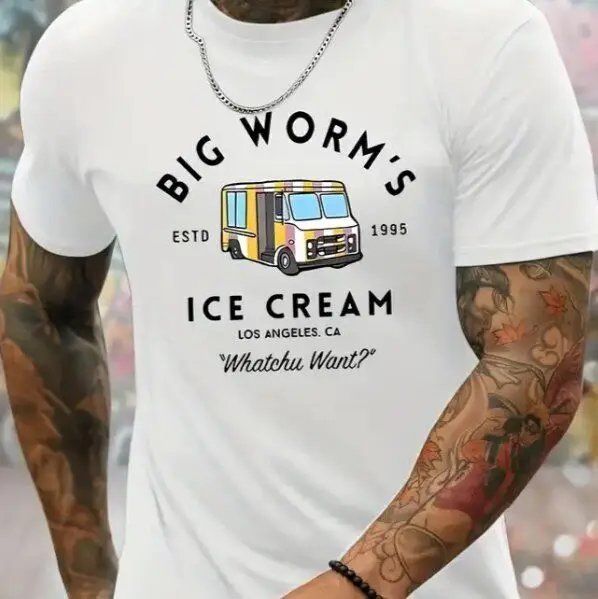 Big Worm_s Ice Cream What Chu Want- Hello Summer Sea & Beach T-Shirt-Black Graph