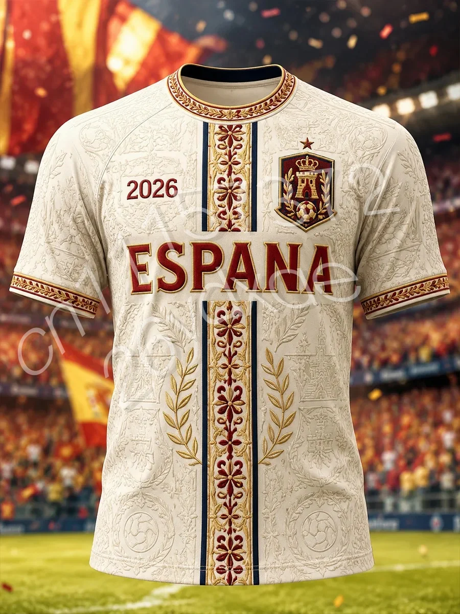 Family Matching Outfits Spain Espana Lion Emblem Graphic T Shirt Parent Kid Red Gold Embossed Print Short Sleeve Tee 2026 New