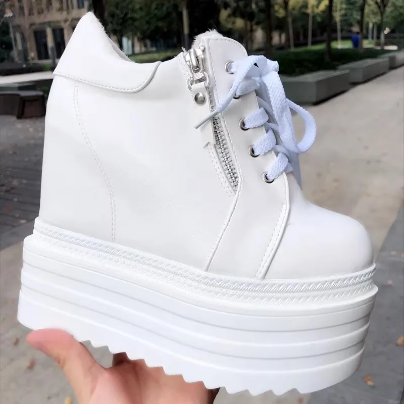 

XMWRLW зимняя женская обувь на платформе, кожаные модные женские белые кроссовки на скрытом каблуке, теплая плюшевая зимняя обувь на резиновой подошве