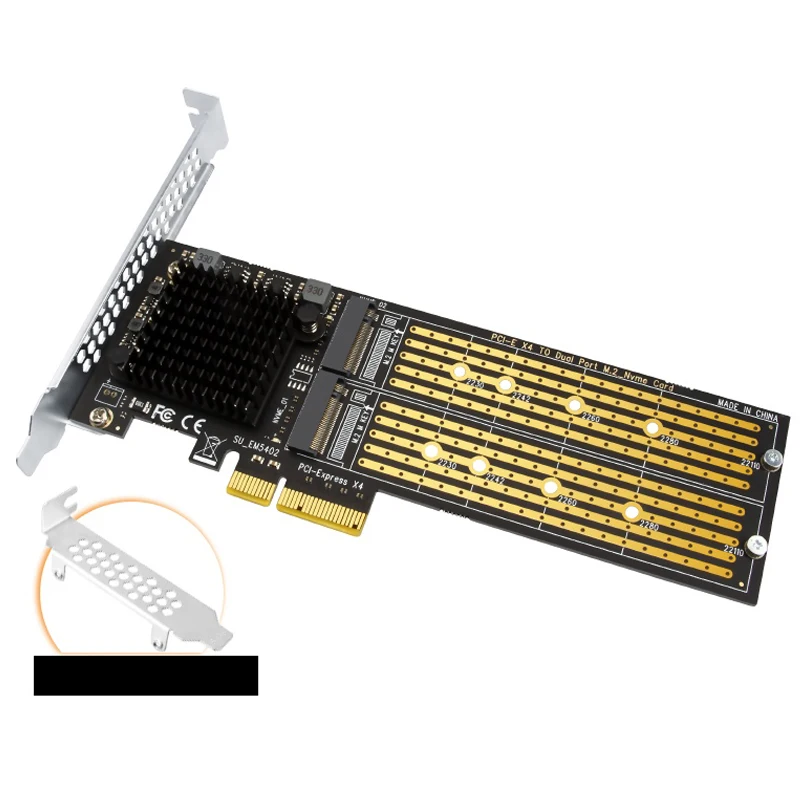 Split-free 2Port M2 NVME PCIE Adapter for NVMe SSD M Key B&M Key to PCI Express X4 Expansion Card Riser with Low Profile Bracket