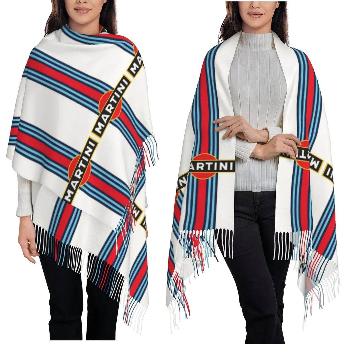 Martinis Race Sportscar Motor Racing Scarf Tassel Scarves Women Soft Warm Shawls and Wraps Long Fall Winter Shawl Wrap