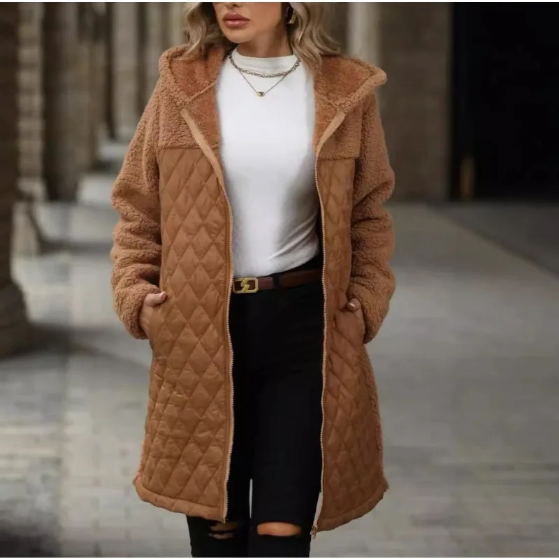 

2025 Autumn and Winter New Women's Clothing Loose Hooded Zipper Plush Coat Coat
