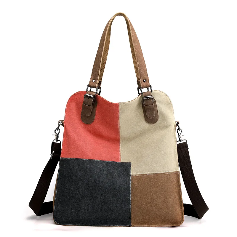 Canvas Casual Women\'s Bag Stylish Contrast Stitching Tote Bag Vintage Shoulder Bag Large Capacity Messenger Bag