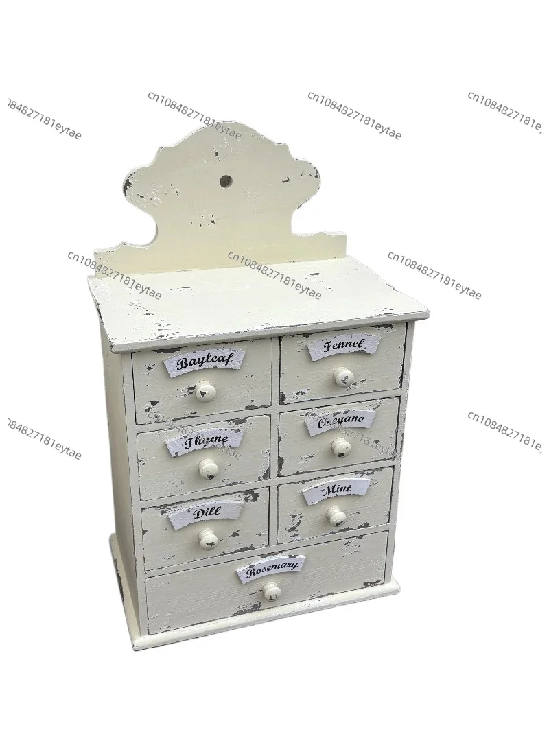 Retro Solid Wood Vanity Storage Cabinet, Garden Decorative Bucket with Drawer & Desktop Organizer Box