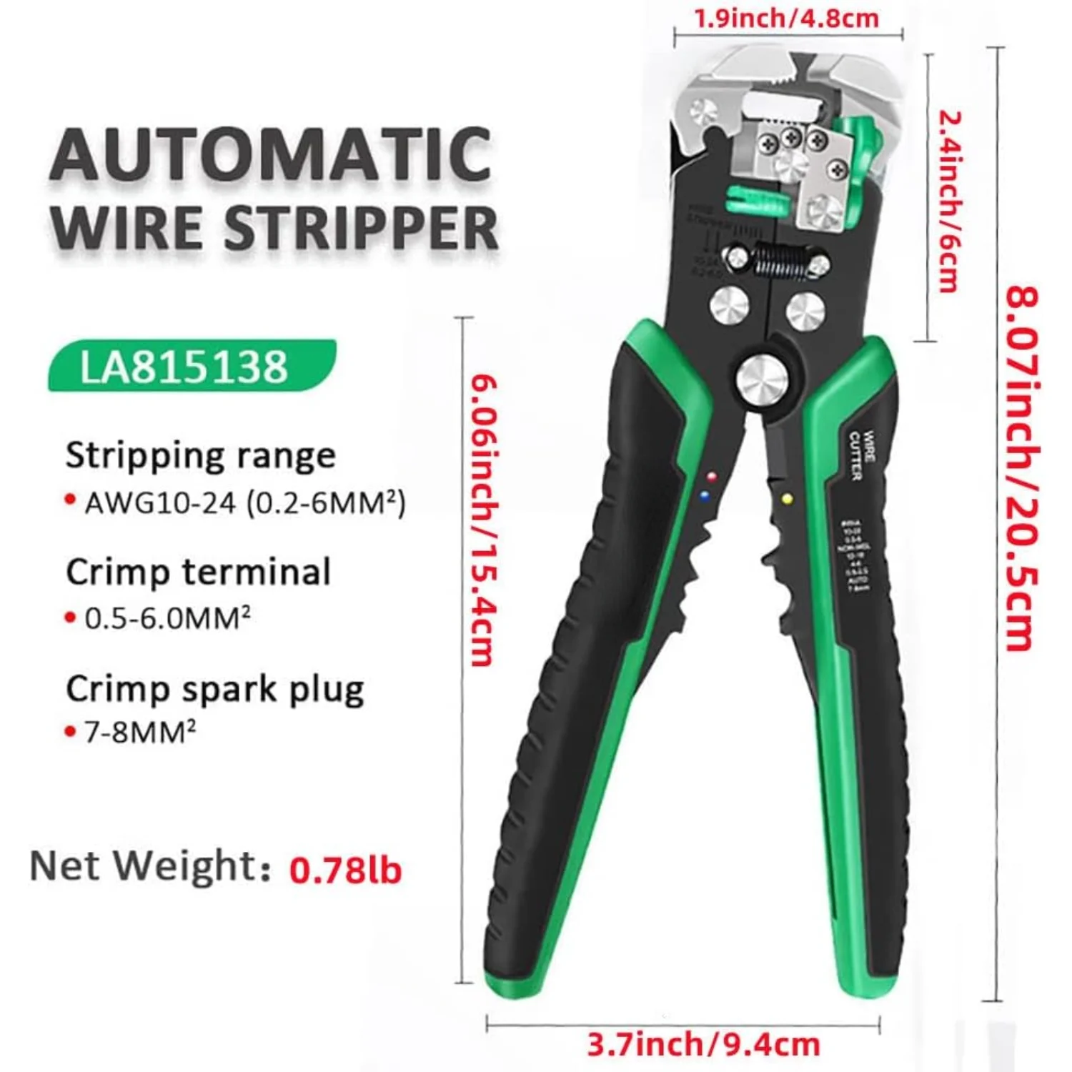 Wire Stripper Tool,Wire Stripper Automatic Wire   Adjusting from 10 AWG to 24 AWG with Springs Professional Eiectrical Cable Str