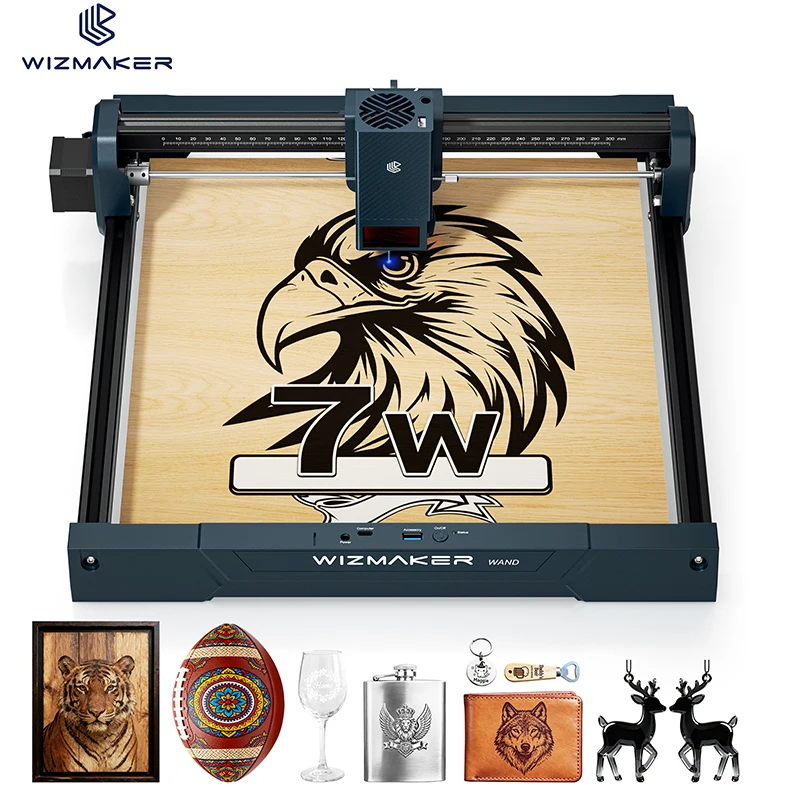 WIZMAKER WAND 7W Laser Engraver Cutter for Wood Leather Acrylic 300x300mm Beginner-Friendly DIY with AtomStack Software