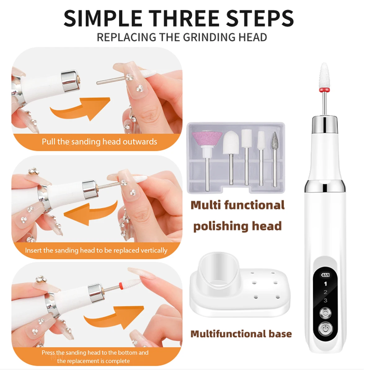 1PC Electric Nail Polisher Home Polishing Dead Skin Removal Manicure Machine 6 types of grinding head