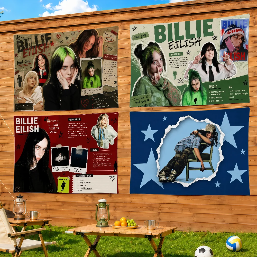 singer B-B-billie E-E-eilish flag Decorative Home Yard & Garden Decor Banner - Indoor Outdoor Wall Hanging Flag