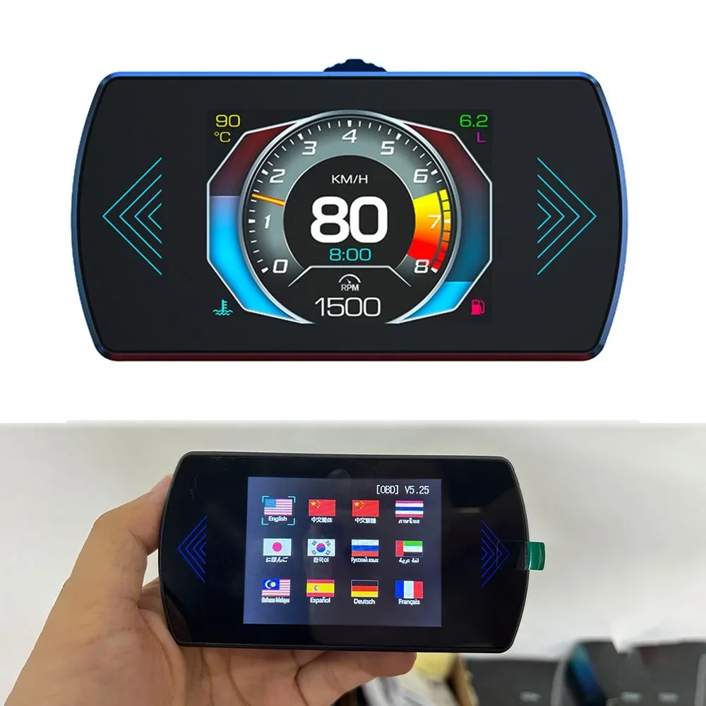 2026 New Version OBD2 Digital Gauge Meter Multi-Function Car Head HUD Displays P12 Temperature Speedometer for Car