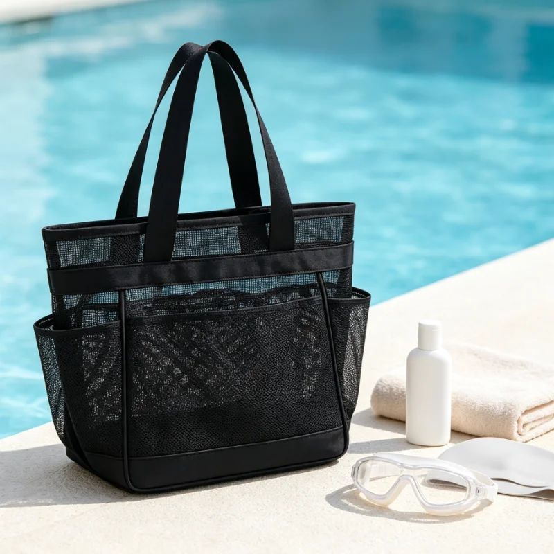 Mesh Shower Tote Bag, Large Capacity Portable Bathroom Organizer with Outer Pockets for Gym Swimming Travel Storage