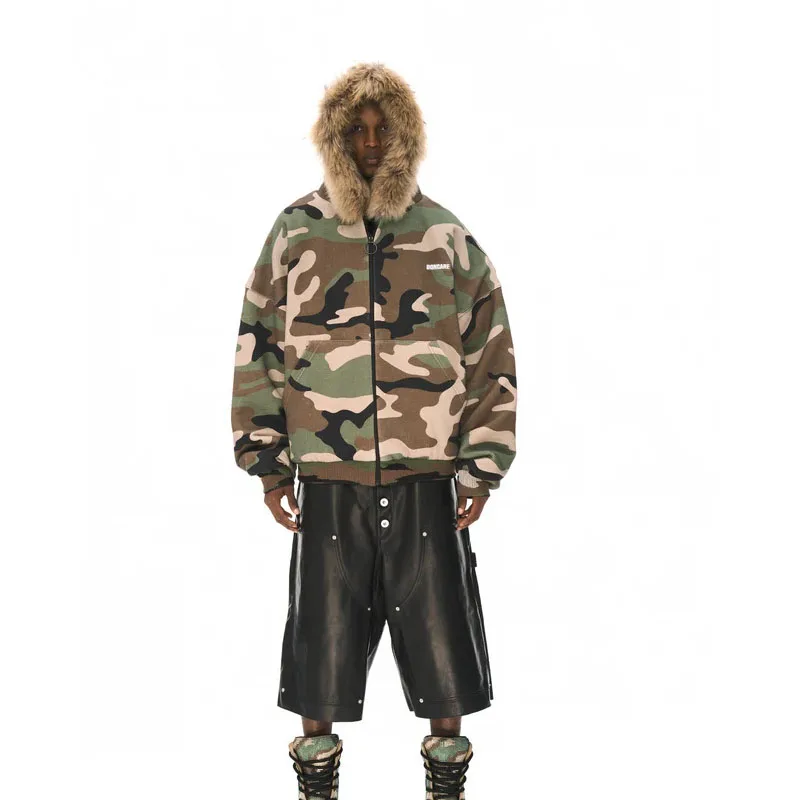 เสื้อฮู้ดซิปสองด้านลายพรางแฟชั่นสตรีทสไตล์ยุโรปและอเมริกาใหม่ประจำฤดูใบไม้ร่วงและฤดูหนาวปี 2025