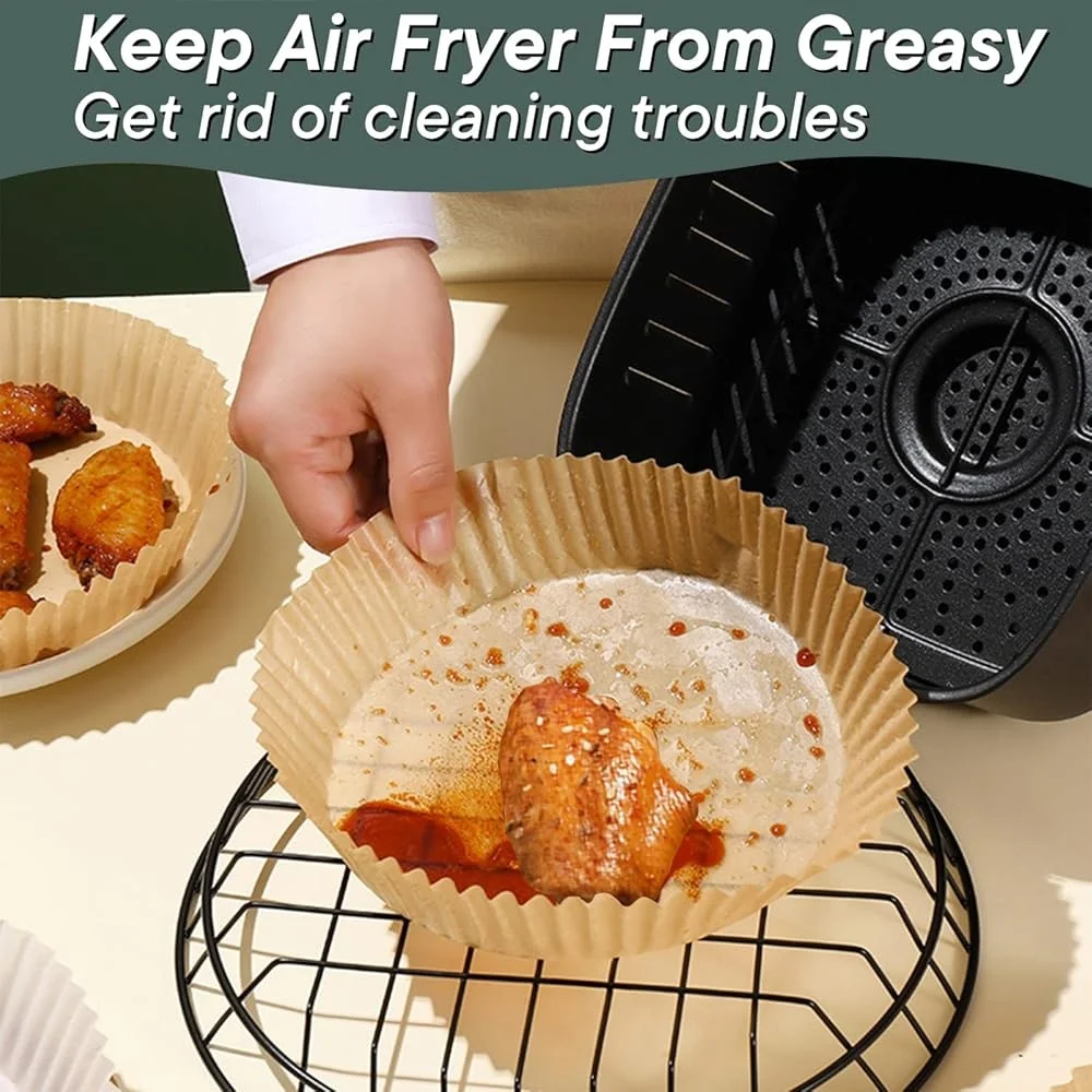 Disposable Air Fryer Liners 100 PCS Non-Stick Baking Parchment Sheets 6.3 Inch Kitchen Essential Oil-Proof Waterproof Heat