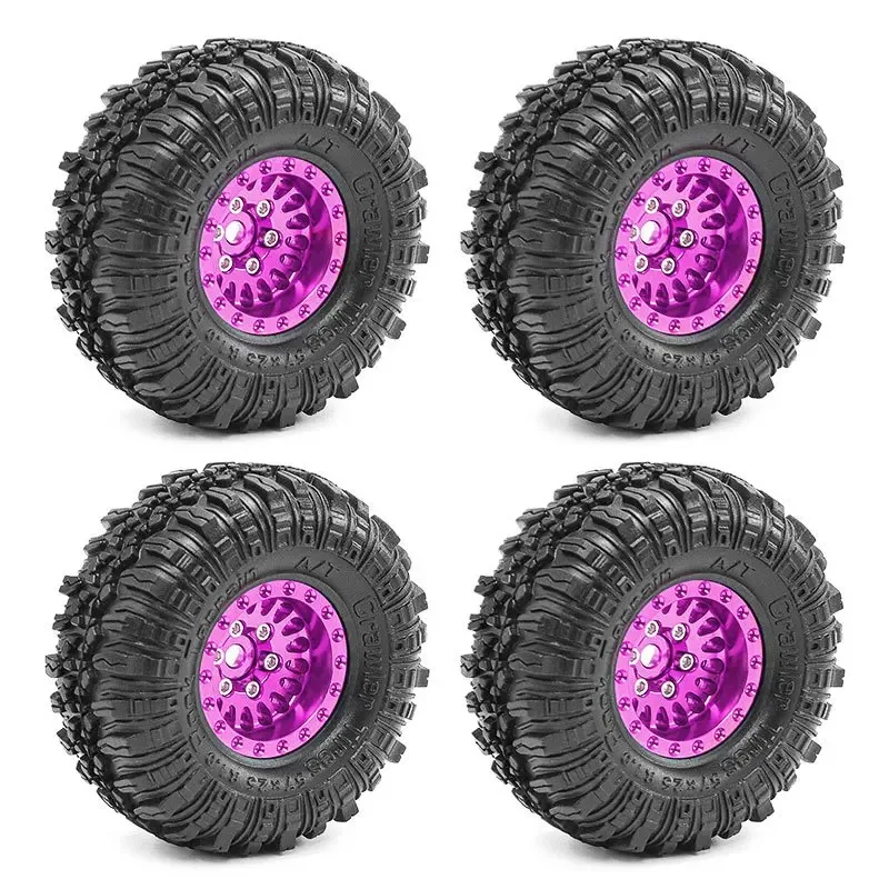 4pcs All Terrain 1.0 Inch Beadlock Wheels Rubber Tires 4Pcs Modified Parts for 1/18 Axial SCX24 TRX4M FMS FCX24 Crawler