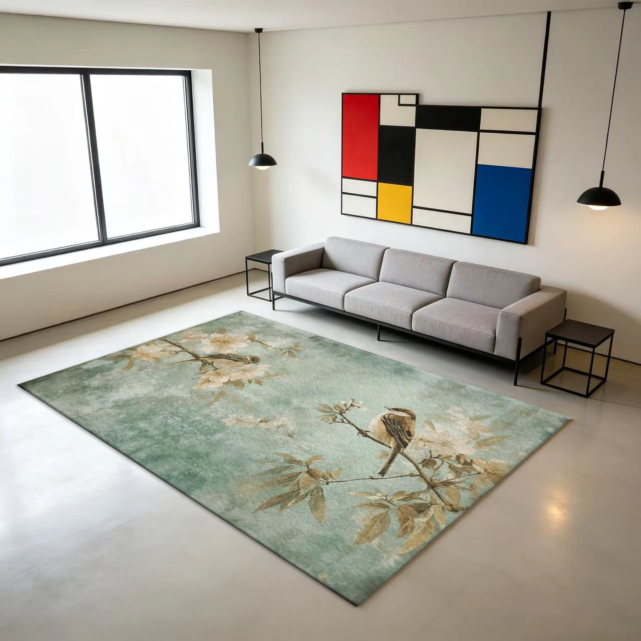Vintage Retro Birds On Blossom Branch Carpet Flooring, Antique Art Non-Slip Area Rug for Living Room Bedroom Home Floor Decor