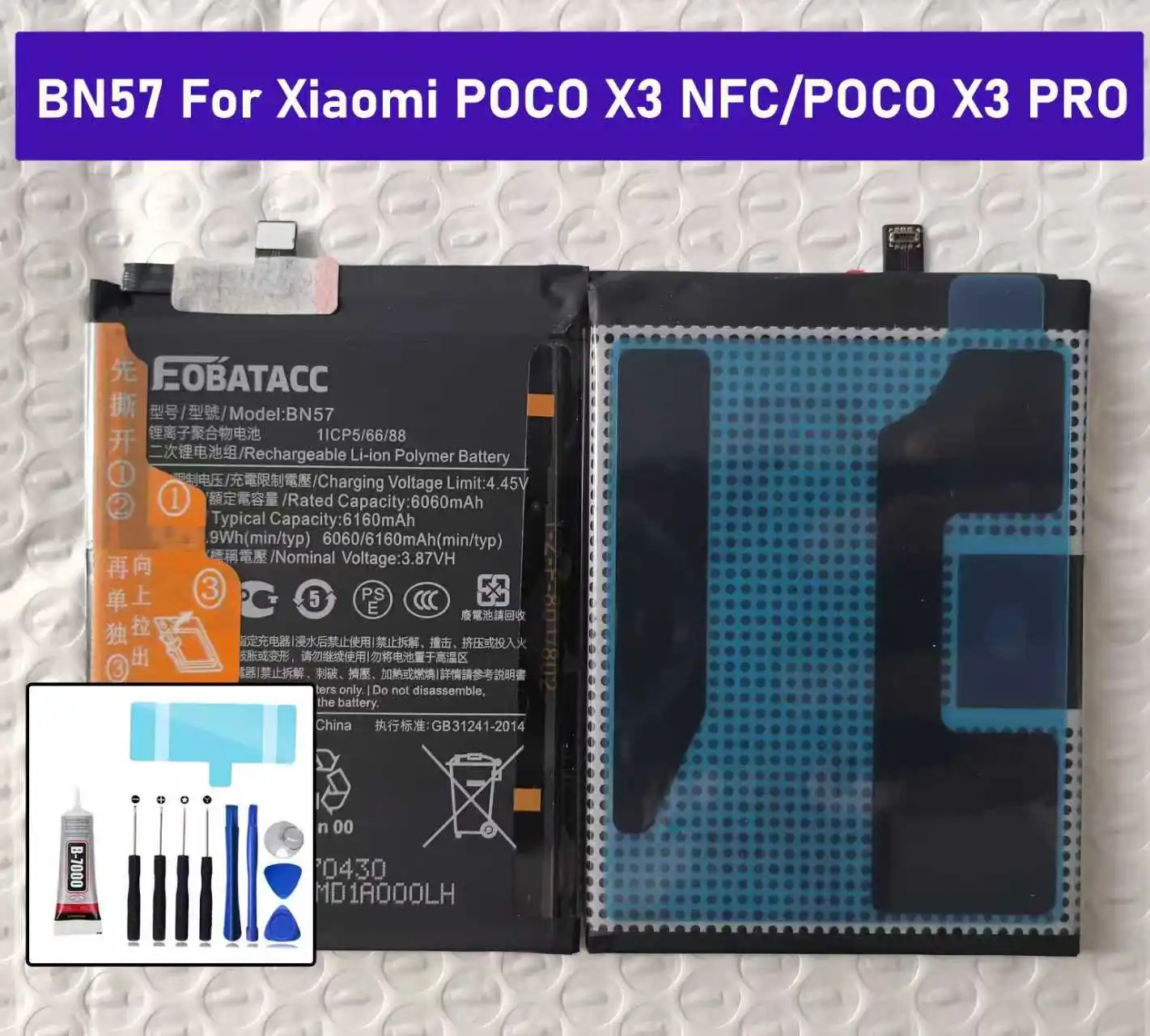 

New High Quality 6160mAh BN57 Battery For Xiaomi Pocophone X3 / Poco X3 Pro / Poco X3 NFC Batteries+Free Tools