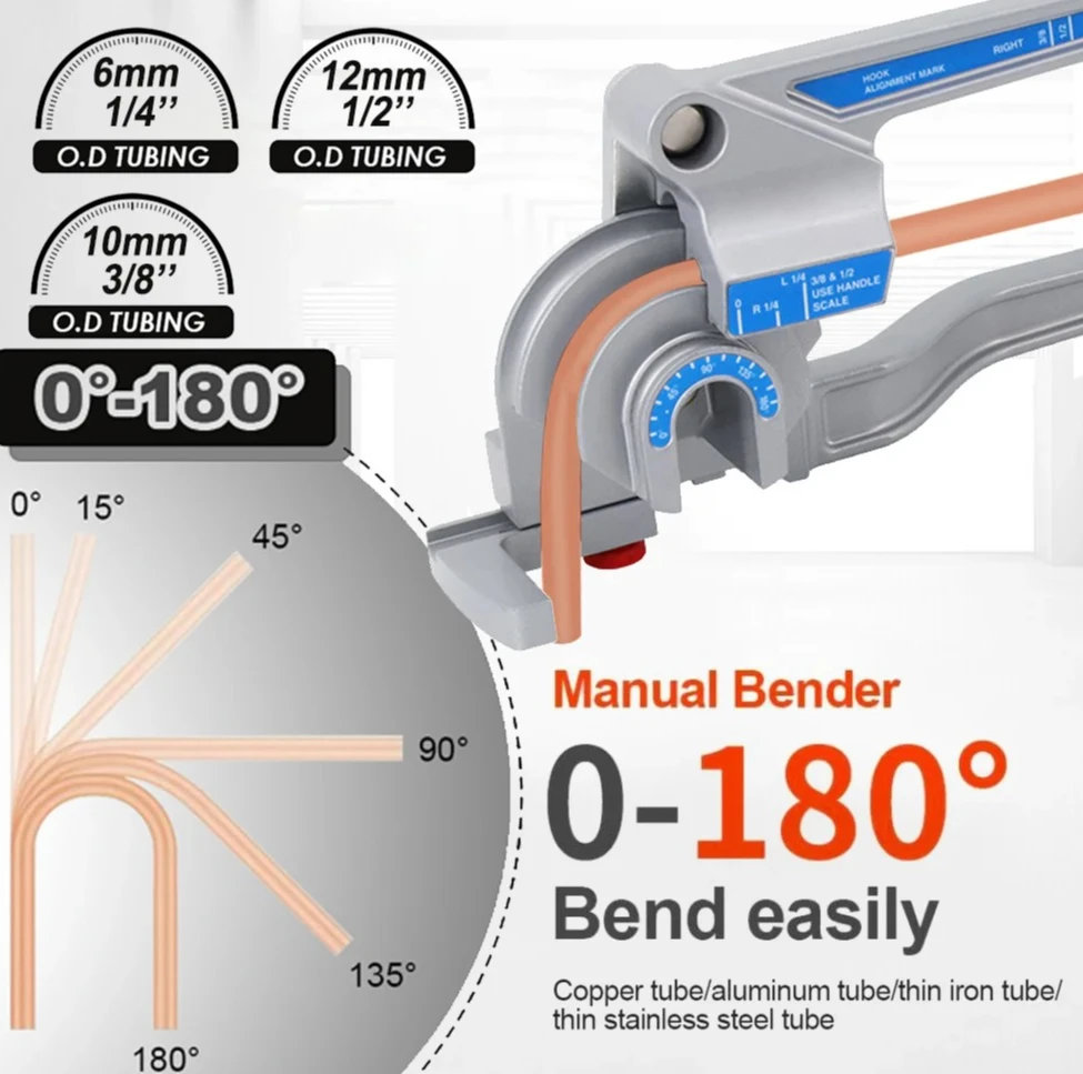 

Lever Type Manual Tube Bender 3-in-1, for Copper/Aluminum/Iron/Steel Pipes, Multi-Purpose Pipe Bending Hand Tool