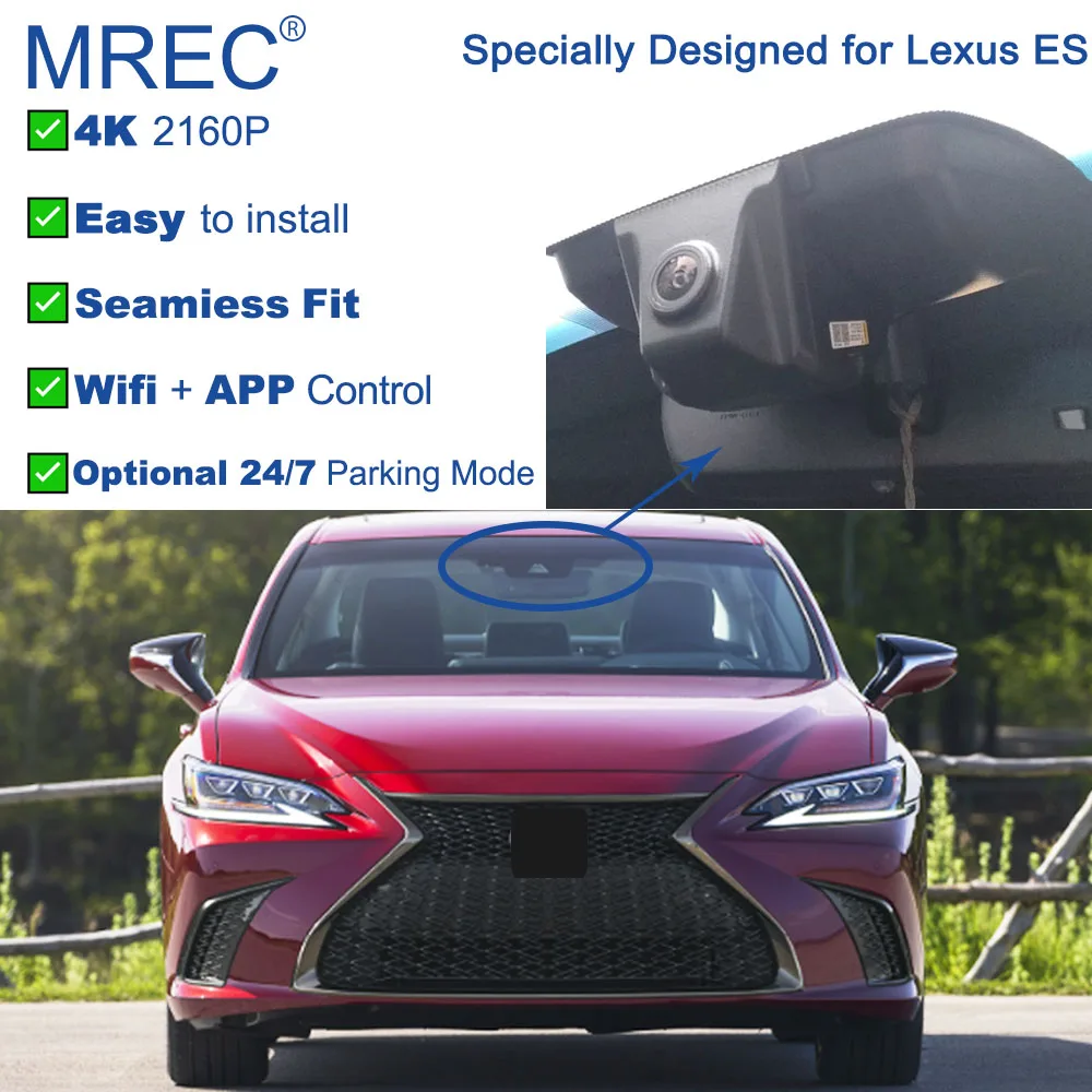 MREC Dashcam cámara de coche OEM monitoreo de estacionamiento 4K Ultra HD grabación en bucle Wifi aplicación Plug Play Dash Cam frontal trasera para Lexus ES