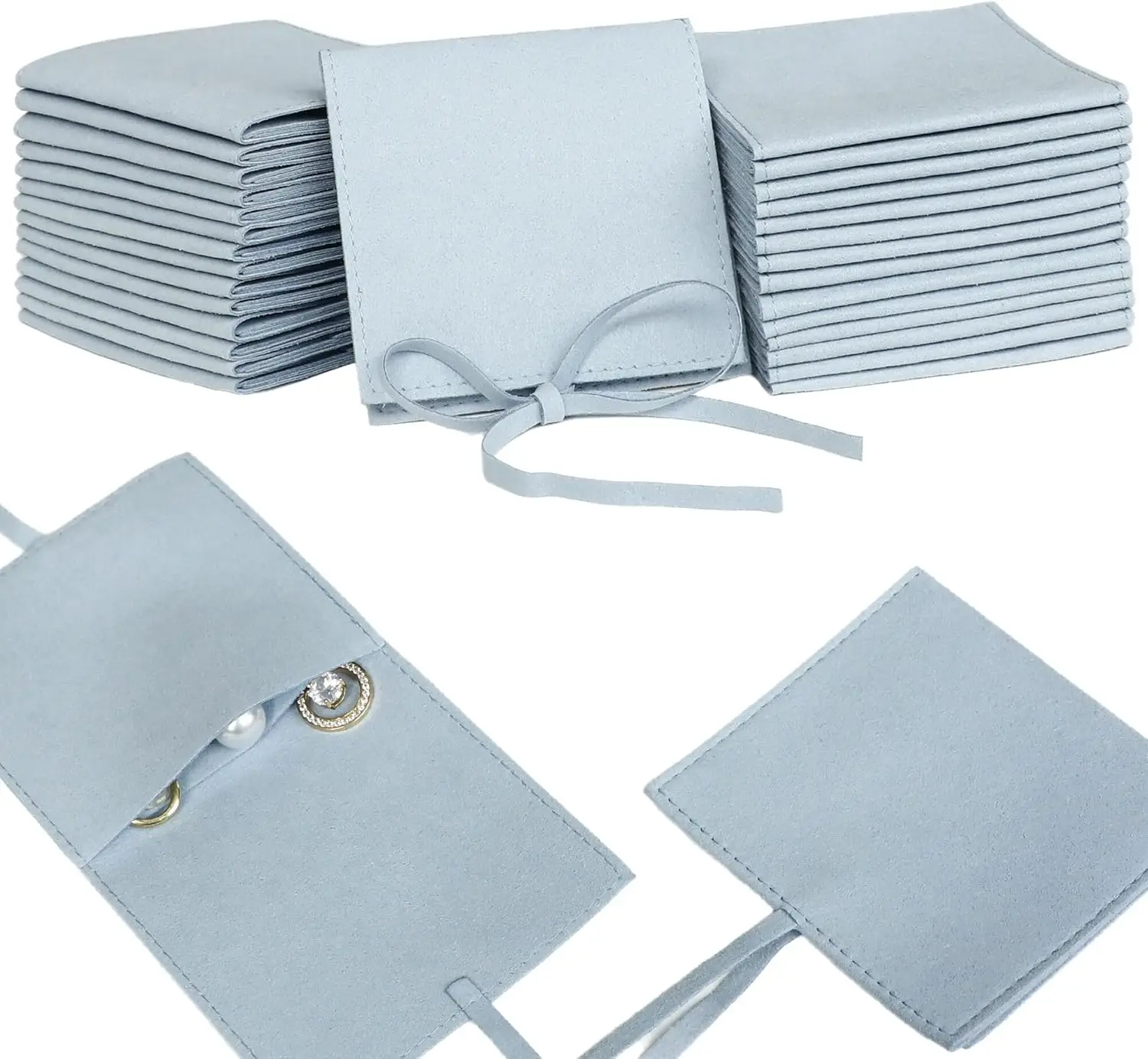 

40 шт. синих мешочков из микрофибры для украшений, 8x8 см, роскошные маленькие подарочные пакеты для колец, серег, ожерелий, браслетов, с бантом