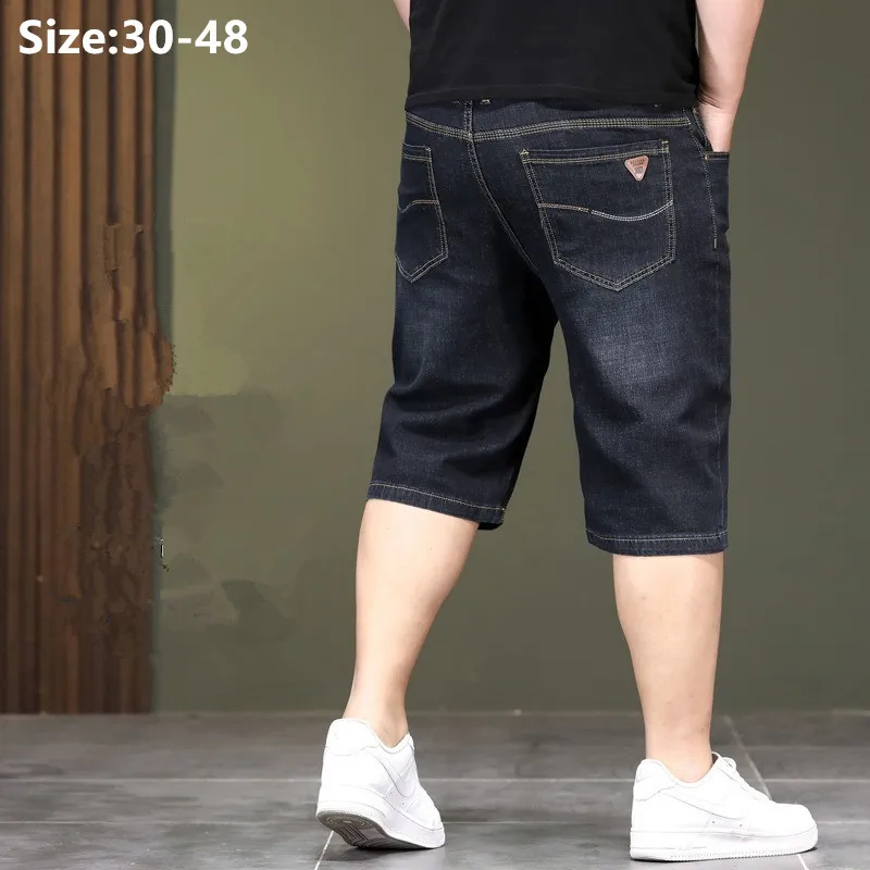 

Мужские джинсовые шорты больших размеров 44, 46, 48, летние длинные капри, свободные, с высокой талией, тонкие, легкие, оверсайз, джинсовые полубрюки