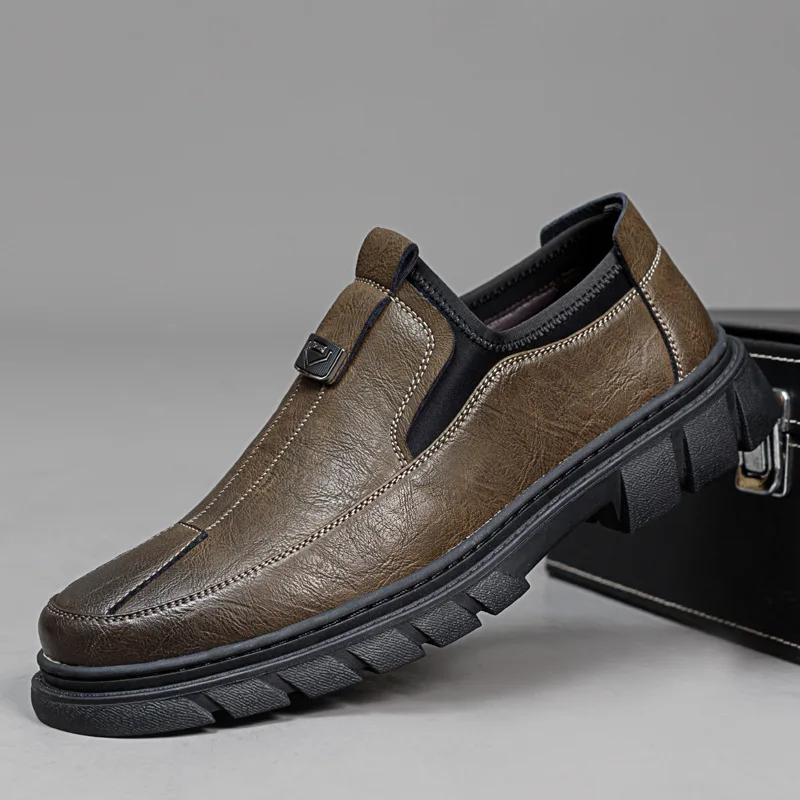 

Осенняя новинка Busin Casual Leather oes для мужчин, трендовая удобная резиновая подошва с круглым носком Single oes