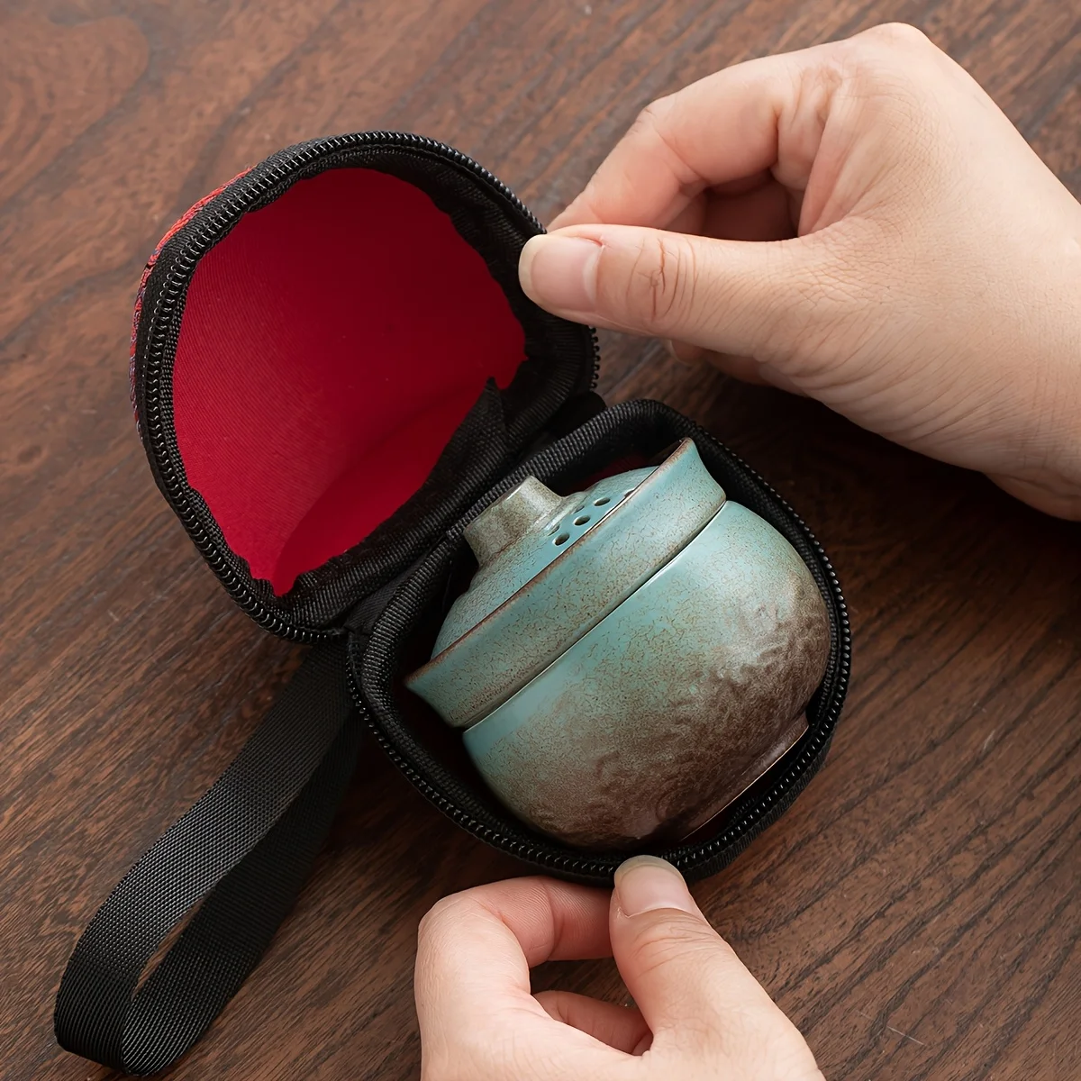 Conjunto de Chá Miniatura para Camping com Copo de Cerâmica Inquebrável e Estojo de Viagem, Kit de Preparação Portátil Ultra Leve para Mochileiros