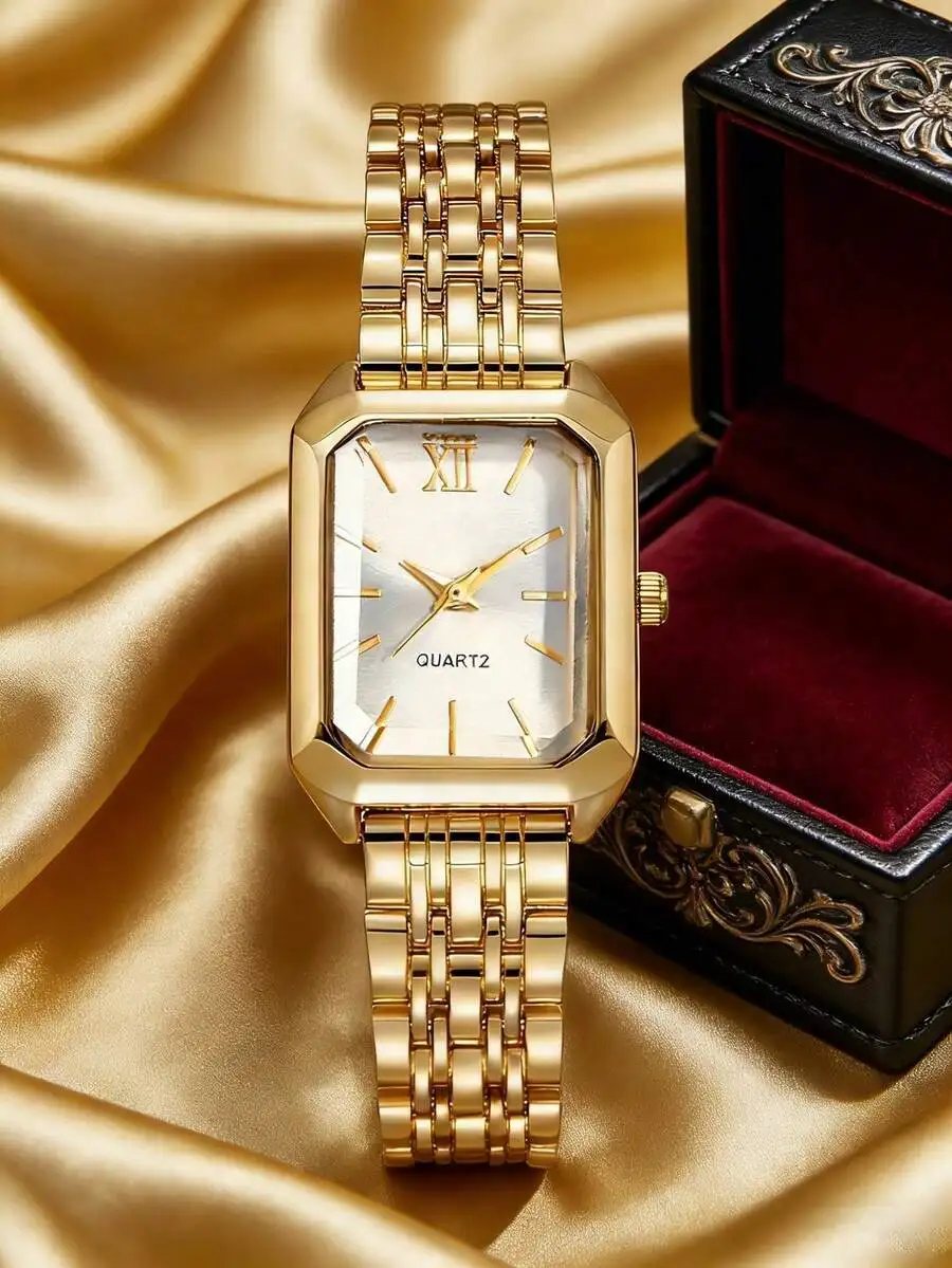 Womens Square Case Quartz Watch With Heart Pendant Necklace Jewelry Set Fashion Casual Gift view 3