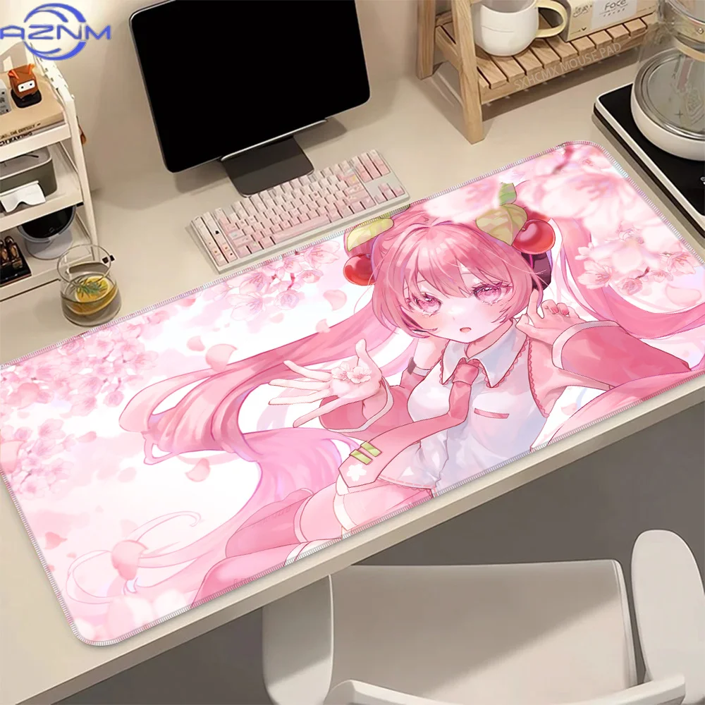 Anime Gaming Mouse Pad H-Hatsune M-Miku Kawaii Gamer Mousepad XXL Large Pink Sakura Kawaii Desktop Mat for Laptop PC Keyboard