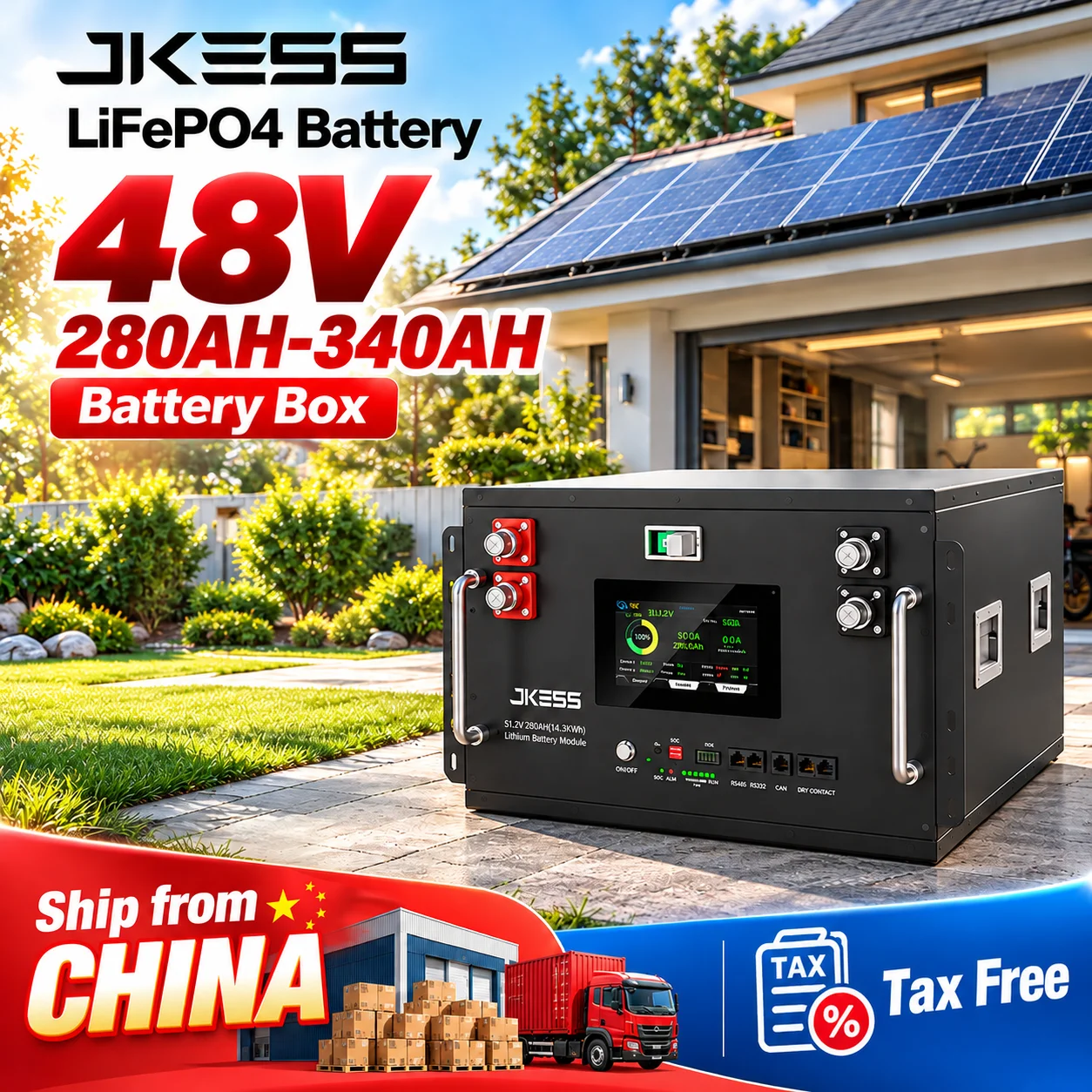 48V280AH 340AH Lifepo4 Battery JKESS JKV19 BMS 2A Active Balancer Rechargeable 16 Parallel 16kWh Home DIY Solar Storage Tax Free