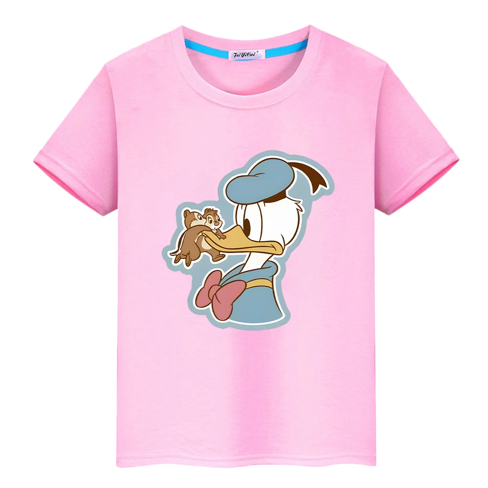 

Donald Duck Print t shirt for kids boy 10years Tops 100%Cotton anime Short Disney Kawaii pride tshirt y2k one piece girl clothes