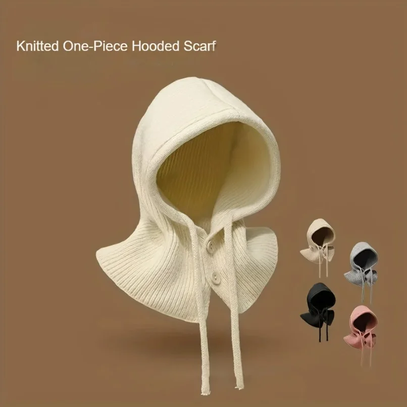 

Winter Ski Mask With Warm Scarf Hooded Balaclava Pullover Knitted Beanie Hat Thick Drawstring Knit Balaclavas Ski Mask