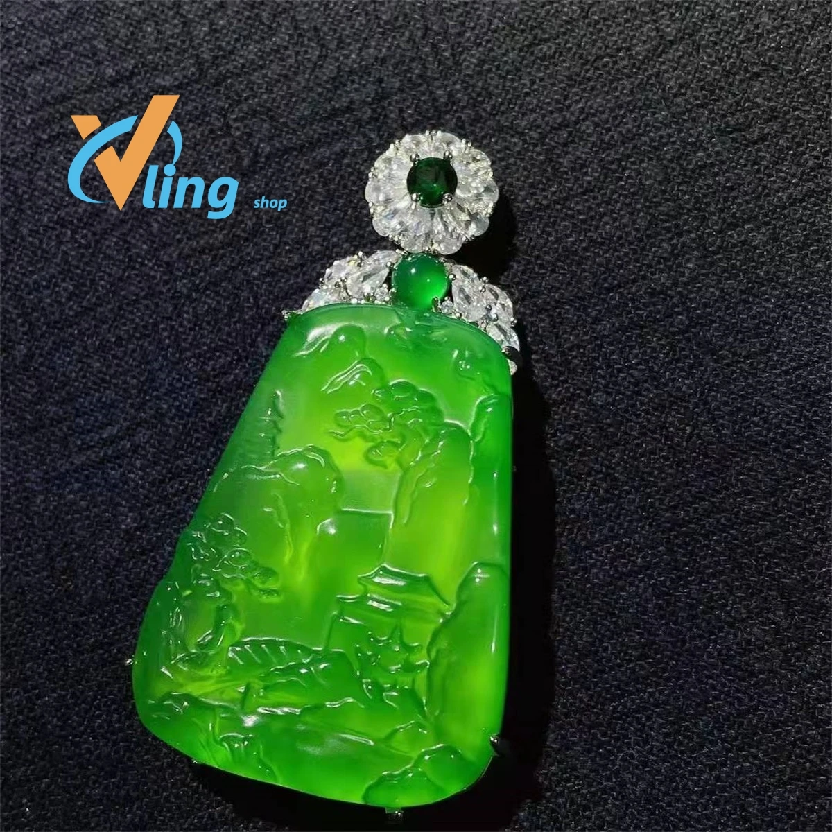 Emerald Landscape Brand Pendant Sweater Chain Large Jade Exquisite Yang Green High Quality Chalcedony Agate Women's Simple