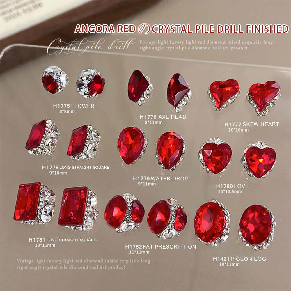 Stacked Diamond Super Shining Bull Blood Red Diamond Ball Nail Drill Dekoracja noworoczna czerwona kryształowa dekoracja paznokci