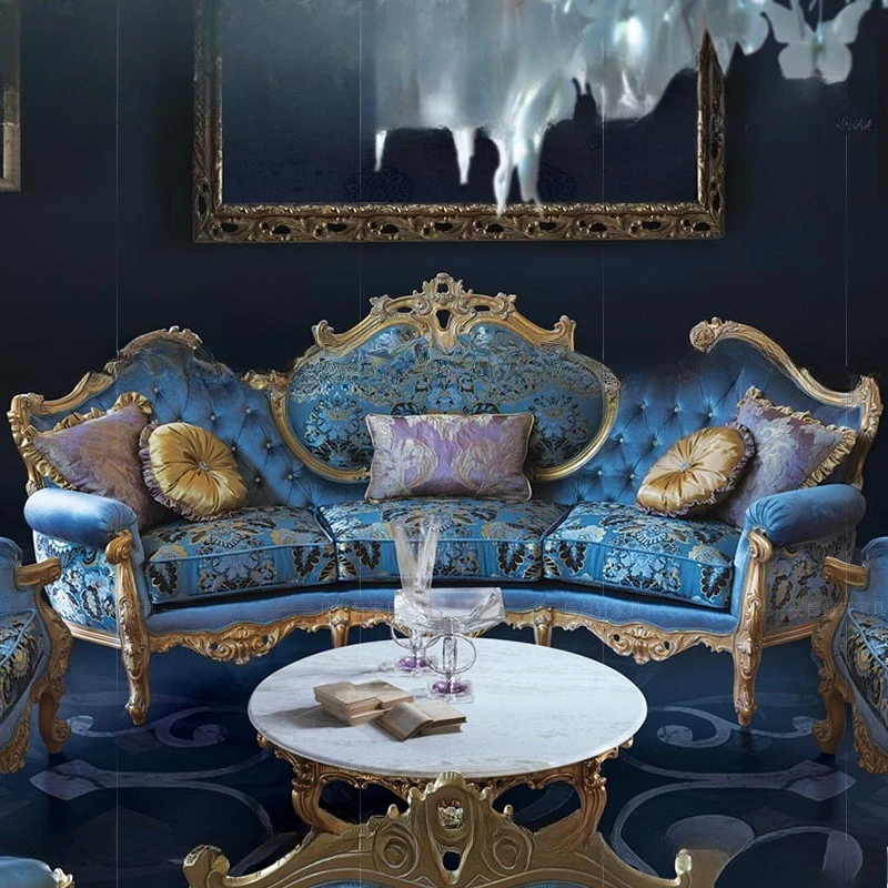 Neoclassical Sofa, Solid Wood Fabric Sofa 123 Combination Living Room