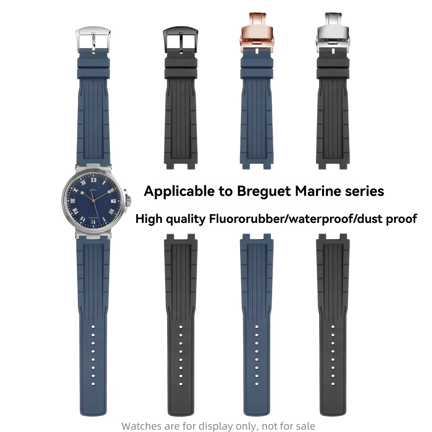 High-Quality Dust-Resistant FKM Rubber Strap for Breguet Marine 5517 Series 21mm Blue Replacement Sports Watch Band