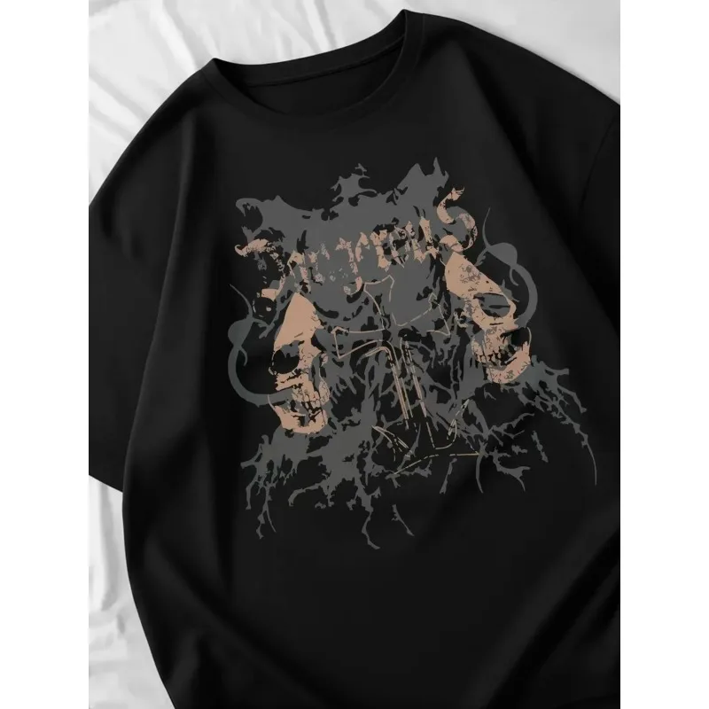 Oversized T‑Shirt Skull Cross Vintage Distressed Print Short Sleeve Tees Gothic Punk Metal Streetwear Loose Casual Cotton Tops